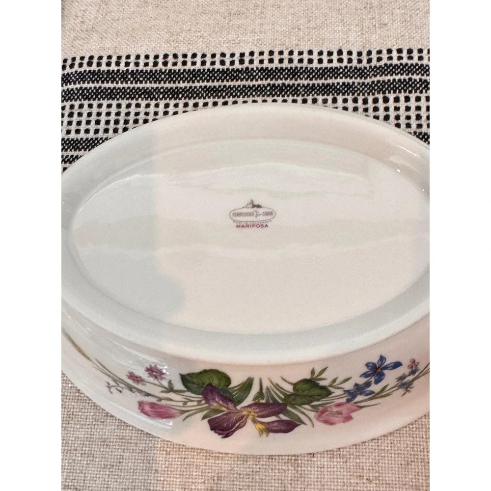 Franciscan China Mariposa Oval Vegetable Serving Bowl Floral Iris Gold Trim 9.5